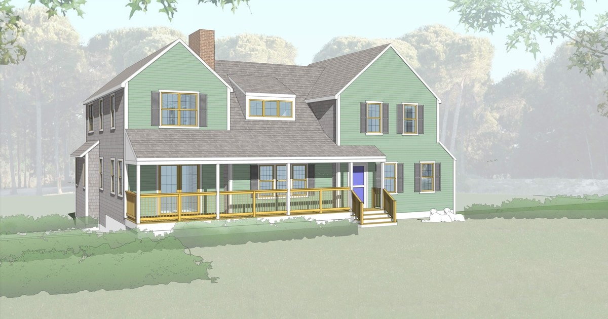 Architectural rendering of Project Gather — Duxbury home addition by Valcourt Remodeling